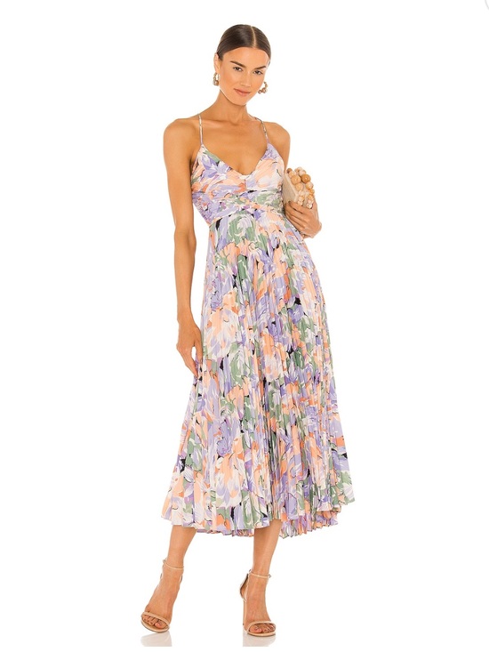 ASTR the label Dresses & Skirts - Astr Floral Pleated Midi Dress in Lavender, Coral & Green